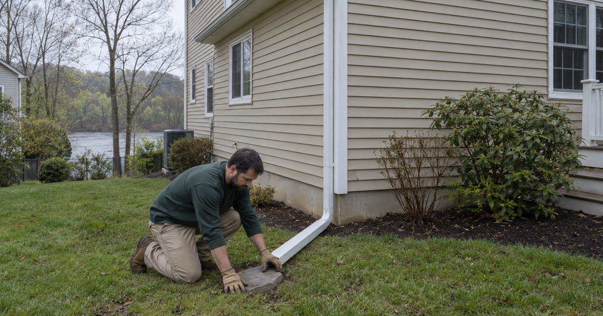 Roof water carried well out from the foundation of an Allenwood house near the Manasquan River