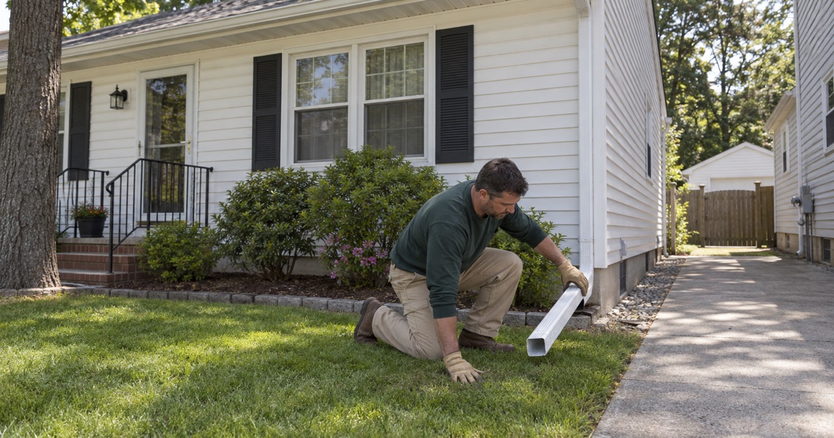 A downspout extension swung off the driveway onto the lawn at a Spring Lake Heights house